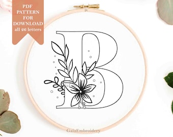 Floral alphabet embroidery pdf pattern floral monogram spring alphabet letters digital download letter embroidery with flowers initial