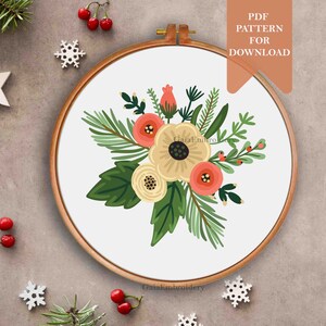 Christmas embroidery pattern Xmas garland hand embroidery pdf patterns wreath wall decor DIY ornament handmade template transfer