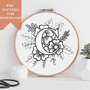 Floral alphabet embroidery pattern for download floral letter custom initial monogram embroidery Nursery wall decor baby name initial hoop