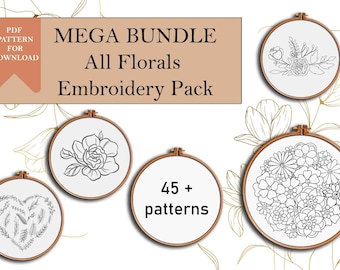 Floral embroidery patterns value bundle downloadable patterns modern embroidery flowers mega pack printable embroidery designs hoop art