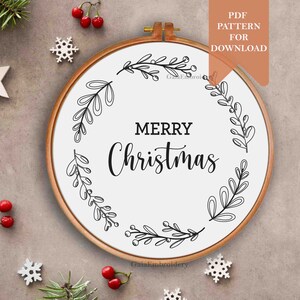 Christmas embroidery pattern pdf instant download template easy beginner hand embroidery hoop diy hand embroidery ornament decoration