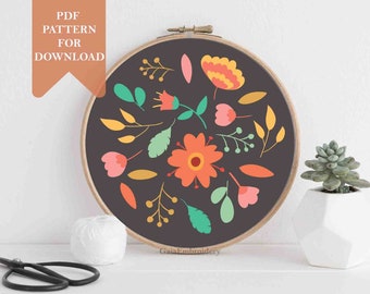 Flower embroidery pattern pdf instant download hand embroidery designs floral embroidery template DIY botanical embroidery wall decor gift
