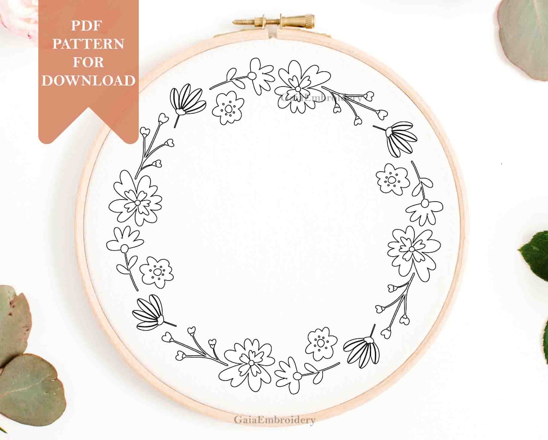 Hand Embroidery Floral Wreath Pattern Pdf for Instant Download Template ...