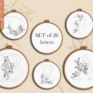 Alfabeto floral bordado padrão letras bordados monogramas iniciais chá de bebê presente berçário decoração de parede presente personalizado iniciante