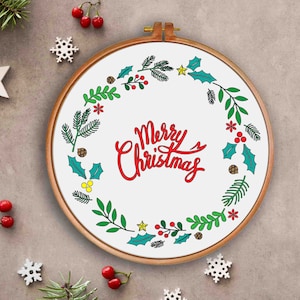 Christmas wreath embroidery pattern pdf for instant download template garland decoration diy ornaments craft gifts instant download
