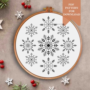 Christmas embroidery pattern or KIT Xmas snowflake hand embroidery pdf patterns wall decor hand ornament handmade template transfer