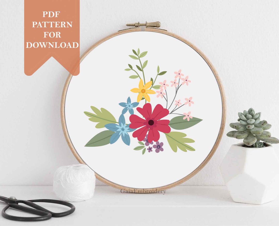 Flower Embroidery Pattern Pdf Instant Download Hand Embroidery Etsy