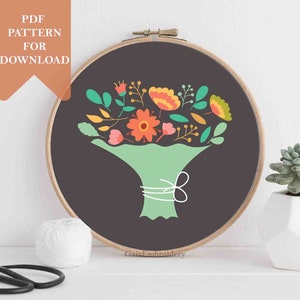 Flower embroidery pattern pdf instant download hand embroidery designs floral embroidery pattern DIY botanical embroidery wall decor gift