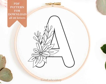 Floral alphabet embroidery pdf pattern floral monogram spring alphabet letters digital download hnd embroidery design flowers initial