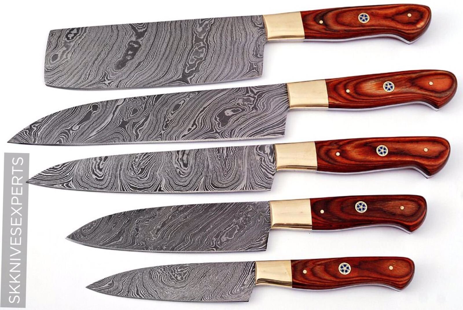 Sk Knives Experts Couteaux de Chef Cuisine, Ensemble Damascus Forgé à La Main 5 Bbq, Cadeau Couteau 