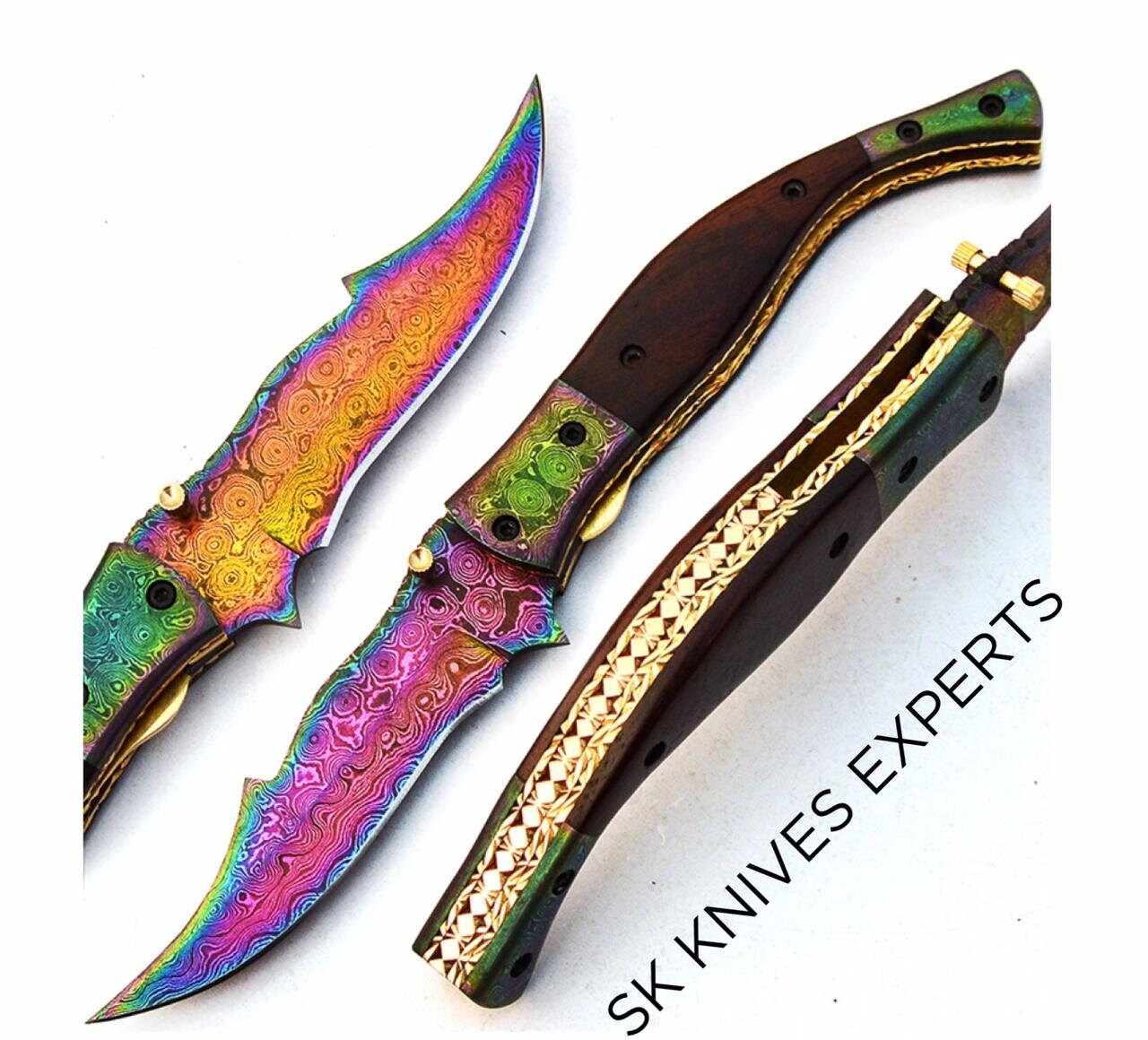 Sk Knives Experts Damascus Folding Knives - Cadeaux de Couteaux en Titane Poche Faits à La Main