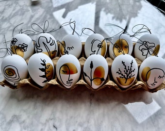 Juego de 12 huevos de pascua pintados a mano - selección - dorado y negro - decoración de pascua - mordernart - modernhome - hecho en usa