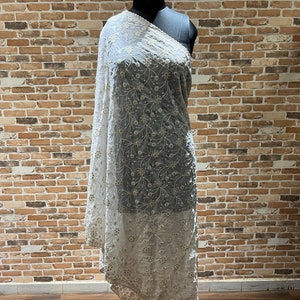 White Dyeable Lakhnavi Embroidered Pure Viscose Georgette Dupatta | Dupatta for Women | Wedding Dupatta