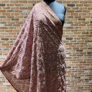 Pink Floral Kashmiri Work Embroidered Georgette Dupatta For Women | Wedding Dupatta