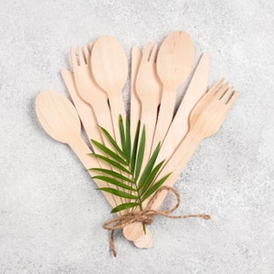 100% Disposable Wooden Forks, Spoons, Knives Set | Alternative to Plastic Cutlery | Compostable, Biodegradable, Ecofriendly