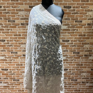 White Dyeable Lakhnavi Embroidered Pure Viscose Georgette Dupatta | Dupatta for Women | Wedding Dupatta