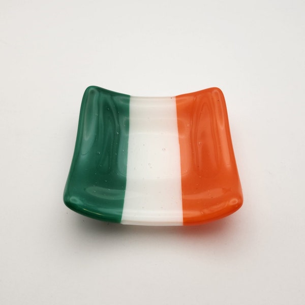 Irish flag fused glass trinket dish