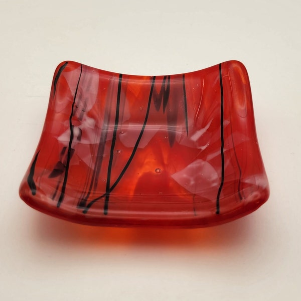 Bright Red and Black Mini Fused Glass Dish