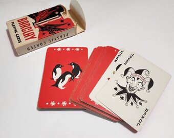 Vintage Barclay playing cards with penguins on back. Complete! Rare find! Nice condition; 52 cards, plus 2 jokers