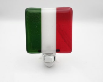 Unique gift! Italian flag nightlight! Handmade fused glass nightlight features the vibrant colors of Italy's flag.