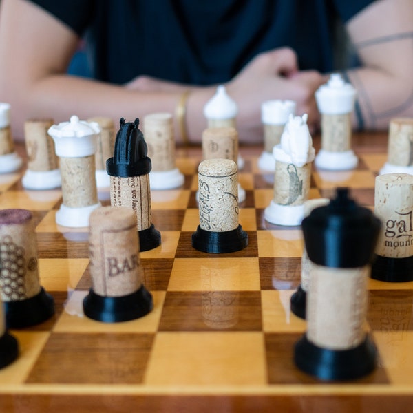 Wine Cork Chess Set - Unique Fully Upcycled Chessboard Game for Wine Lovers