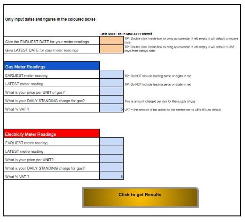 Electricity & Gas Calculator Google Sheet Etsy