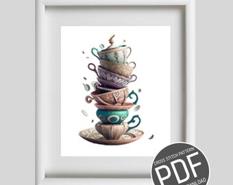 Cross Stitch Pattern Tea And Cafe Cups In Balance / Cross stitch pattern cups in balance