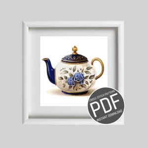 Geteld kruissteekpatroon porseleinen theepot / Geteld kruissteekpatroon porseleinen theepot