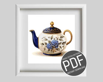 Geteld kruissteekpatroon porseleinen theepot / Geteld kruissteekpatroon porseleinen theepot