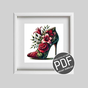 Cross Stitch Pattern : Hibiscus Heel Shoe/ Cross stitch pattern Hibiscus Heel Shoe