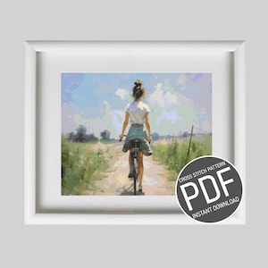 Cross Stitch Pattern Young girl on a bike / Cross stitch pattern Young girl on a bike