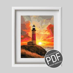 Cross Stitch Pattern Lighthouse / Modern cross stitch pattern Lighthouse