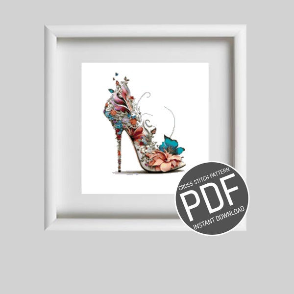 Cross Stitch Pattern : High Heel Flower / Grille point de croix motif Talon Fleur.