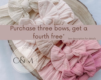 Pastel neutral Baby Bow Headbands | Newborn Toddler | Hairband| baby shower gift | cable knit | boho style | turban | Hairbow | stretchy