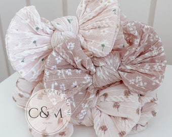 Printed/ patterned Newborn Toddler girl baby bow | Cable Knit Bow Headband | Hairband | Baby Shower Gift | Boho | headwrap | Floral