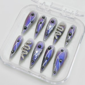 Handmade Gel False Nails/Trendy Glue on Nails/Wedding nails gift/Wedding nails gift/Parties Acrylic Nails/Free style 3D Press On Nails