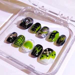 Press On Nails,Cute Fun Colorful Gel Nail,Casual Nails,Kawaii Press On Nail,Dark Nails,Birthday, Holiday, Vacation