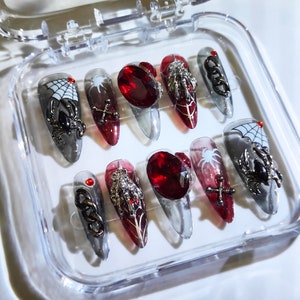 Premium Press on Nails Gel,Reusable kiss press on nails,Red crystal Fake Nails,,Handmade Press on nails,Best friend gift