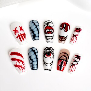 Pressed On Nails,Handpainted Fake Nail, Mystical Press On Nails, Whimsical Palette Nail Set, Halloween, Ghost, Festive Nail Art