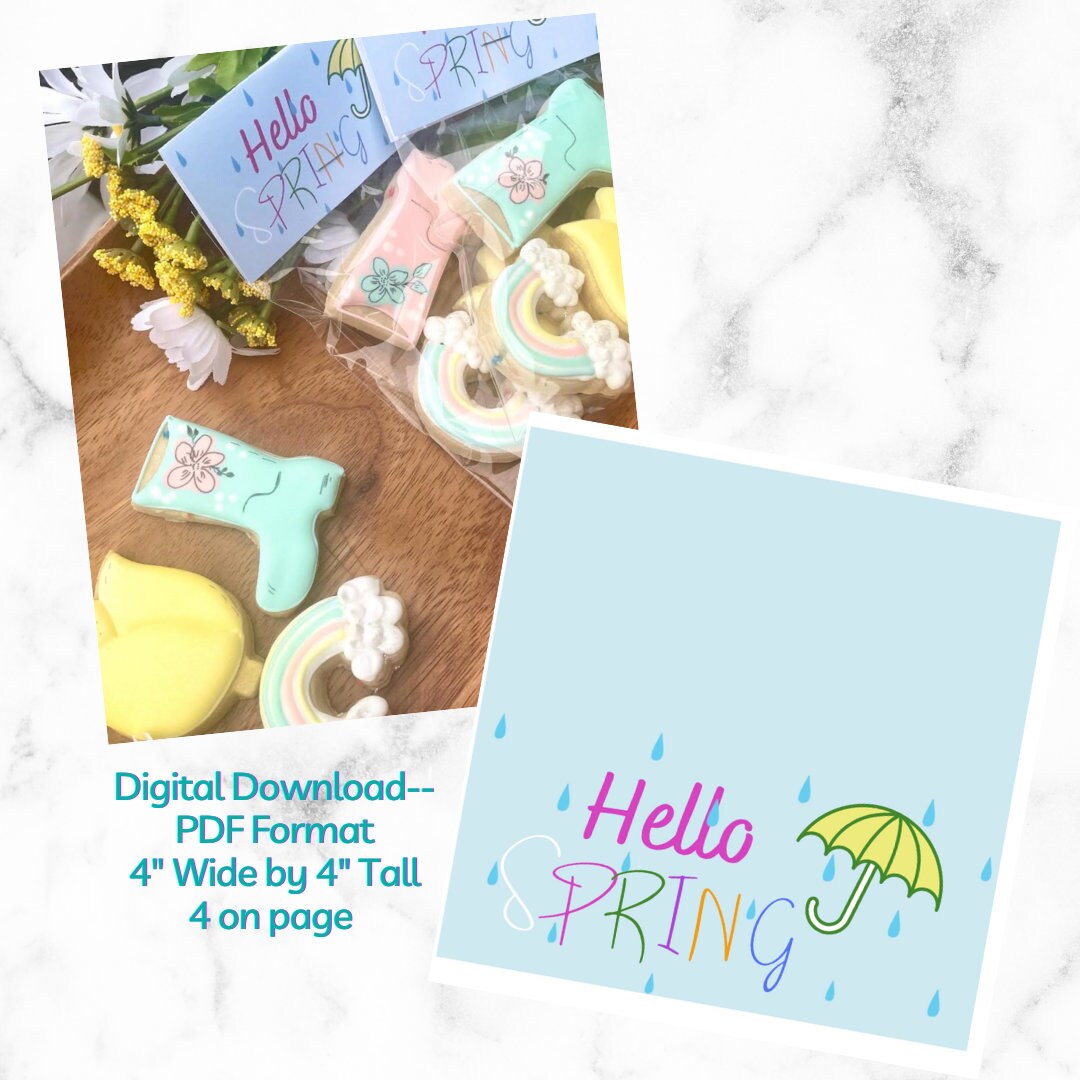 Spring Stickers For Cookies Cookie Card, Spring Bag Topper, Digital Cookie Bag Topper, Printable ...