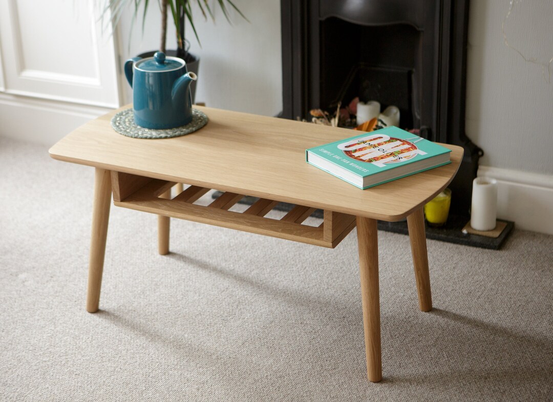 Mid Century Modern Wooden Coffee Table With Shelf Oak Coffee Table