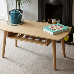 Mid century modern wooden coffee table with shelf - Oak coffee table - Scandi coffee table - Ercol inspired Coffee Table - Furniture