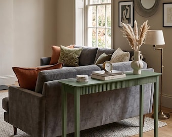 Customizable Reeded Console Table. Ready-to-Paint. Entryway Table with Reeded Detail. Radiator Console table.