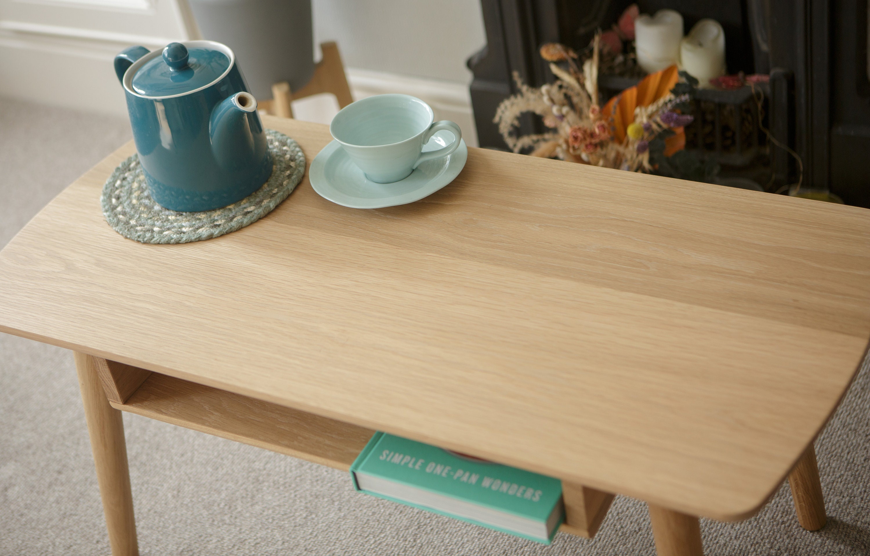 Mid Century Modern Wooden Coffee Table With Shelf Oak Coffee Table