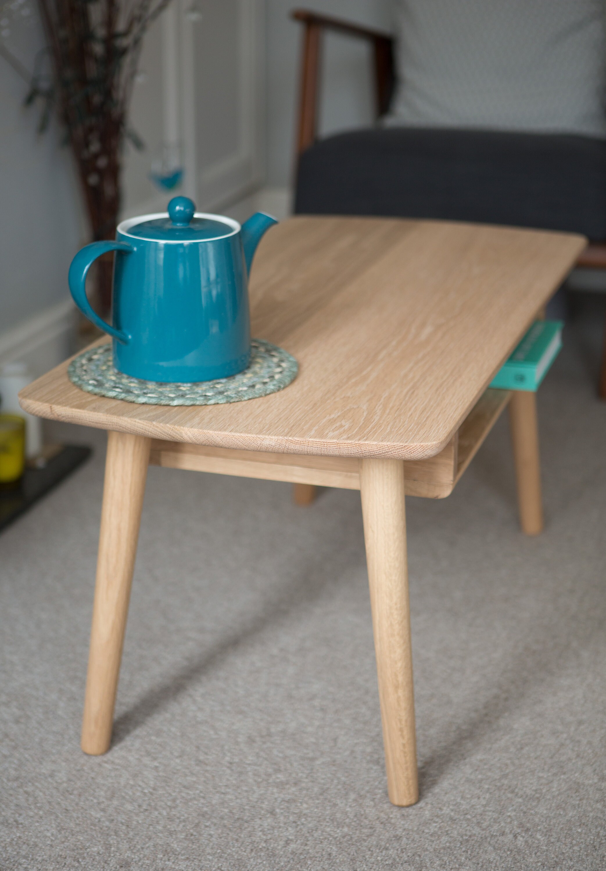 Mid Century Modern Wooden Coffee Table With Shelf Oak Coffee Table