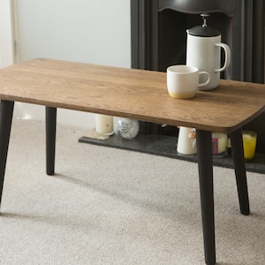 Mid century modern wooden coffee table - Oak coffee table with black legs - Scandi coffee table - Ercol inspired - Furniture