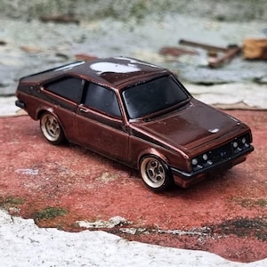 Antique one-off custom 1970s Matchbox Lesney die-cast model car, Ford Escort RS2000 professionally restored, hand made custom wheels