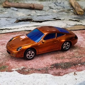 One-off custom vintage Die-cast car, Porsche 911 993 Carrera S, 1:58, Custom restoration, Orange Chrome, blue tinted glass