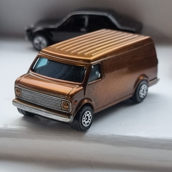 Unique custom Corgi Juniors die-cast, Chevy van, vintage from the 1970s, fully restored,spectacular dark bronze mirror finish.