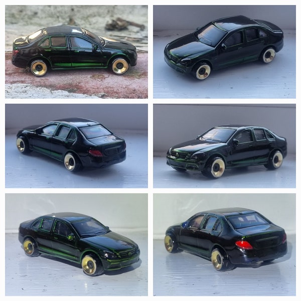 Fully restored customised Vintage die-cast Mercedes C-class W204 1:64 scale, unique one-off, hand made wheels & tyres, unusual paint effect